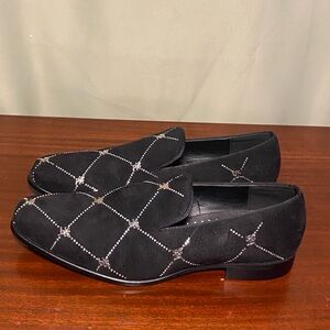 Stacy Adam Studly 254321-001 Black Velvet Metallic Stud Slip on Loafer Mens 11